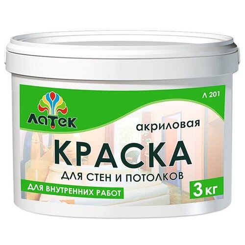 Краска акриловая латек Л201 для стен и потолков 14кг белая, арт. 4607067847409