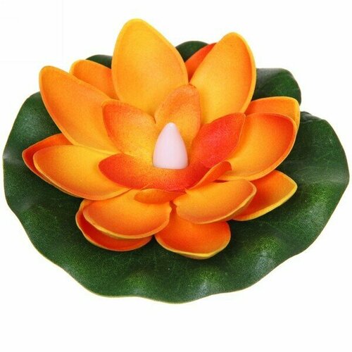 Растение водоплавающее Кувшинка d-10см с подсветкой от контакта с водой оранжевая 270₽