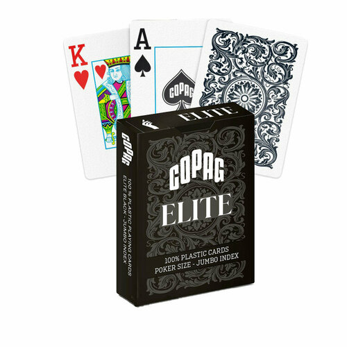 Игральные карты пластиковые Copag Elite Jumbo Index, черные, 1 колода игральные карты copag 4 colour четырёхцветные jumbo index красные