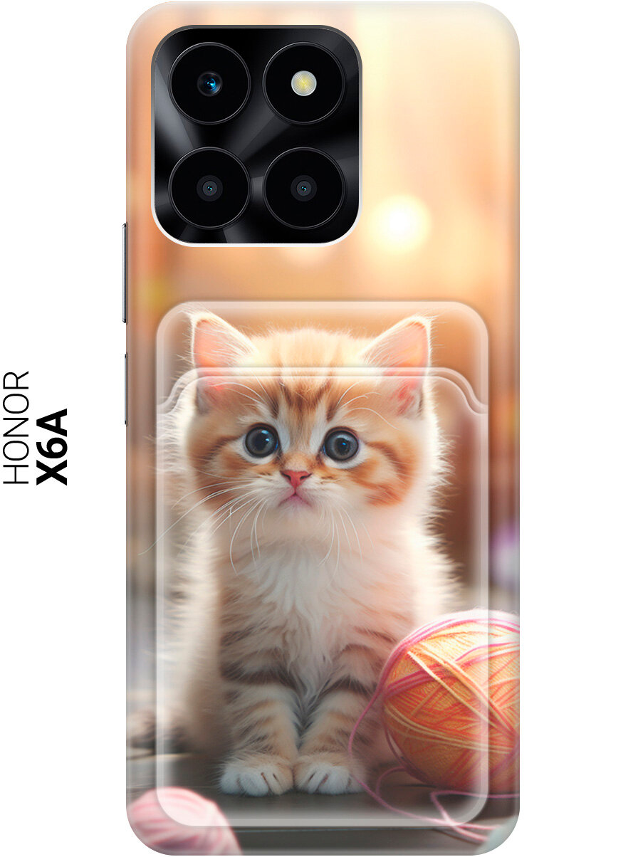 Силиконовый чехол на Honor X6a / Хонор х6а с рисунком "Котик и нитки" и карманом для карт
