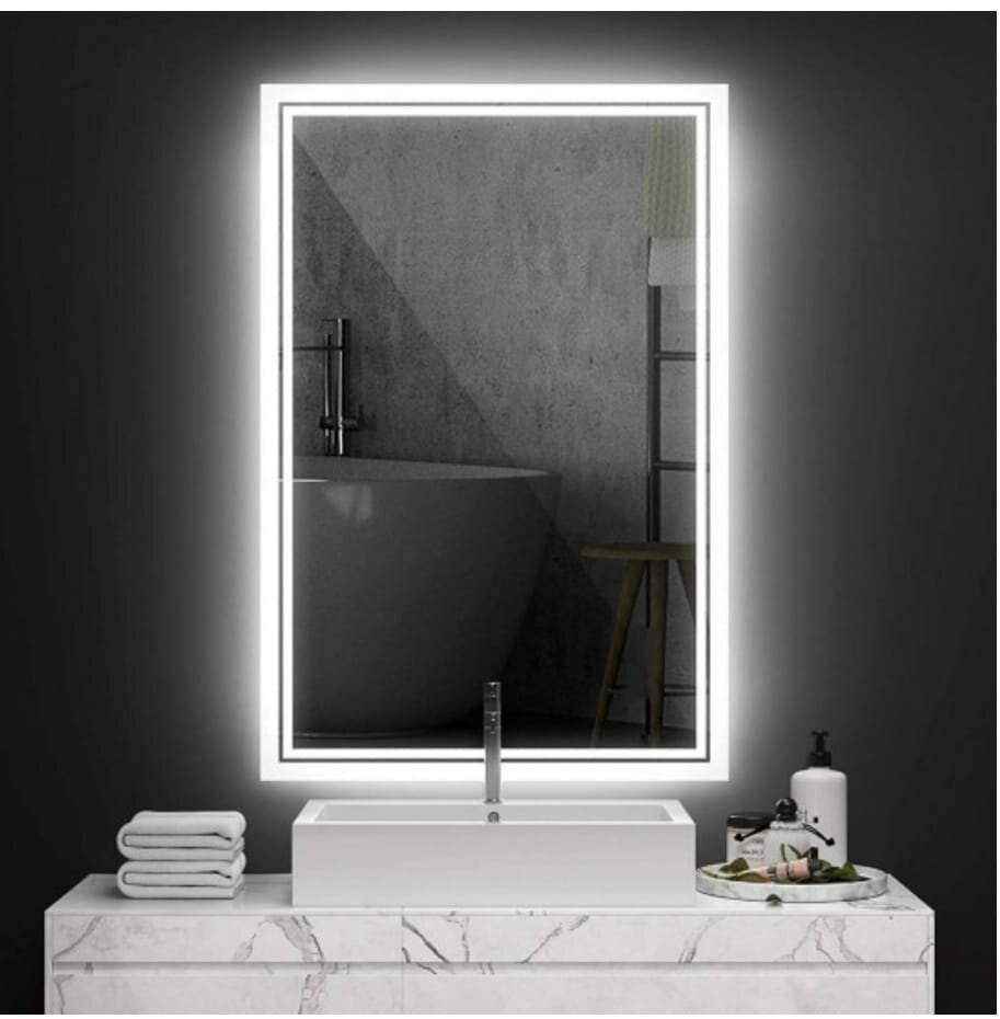 фото Настенное зеркало с фронтальной и задней подсветкой Албани 50х70 см