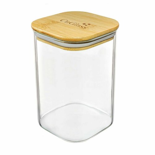 Емкость неполимерная для хранения CnGlass стеклянная банка для сыпучих с бамбуковой крышкой 1100 мл 10х15 см G1B