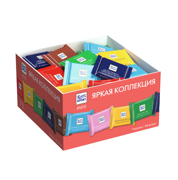 Шоколад Ritter Sport mini Яркая коллекция 7 вкусов, 1400 г, 84 шт. в уп.