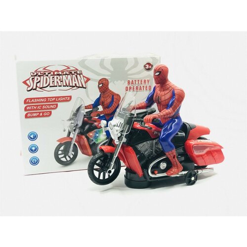Человек-паук на мотоцикле / световые и звуковые эффекты / движение игрушка человек паук супергерои комиксы марвел 32 см