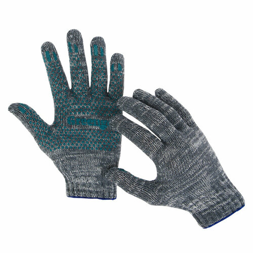 перчатки размер 7 серый серебристый Перчатки садовые, х/б, вязка 7 класс, 6 нитей, размер 9, с ПВХ точками, серые, Greengo