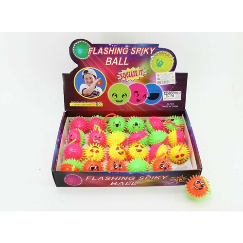 Разноцветные мячи ежики и пищалкой с резинкой 24 шткоробка868-8 1686₽