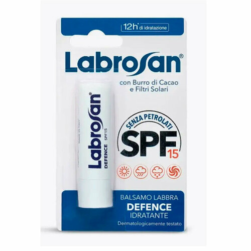 Бальзам для губ Labrosan Увлажняющий Защитный SPF15 5,5 мл FELCE AZZURRA Labrosan Defence Idratante Lip Balm 5,5 мл уход за губами labrosan бальзам для губ увлажняющий защитный spf15