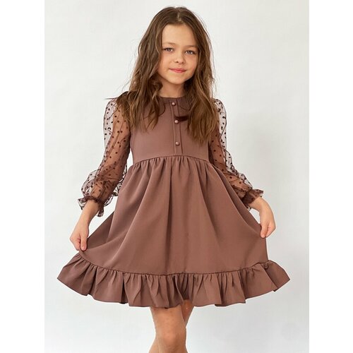 Платье Бушон, размер 116-122, коричневый платье андерсен нарядное размер 116 бежевый