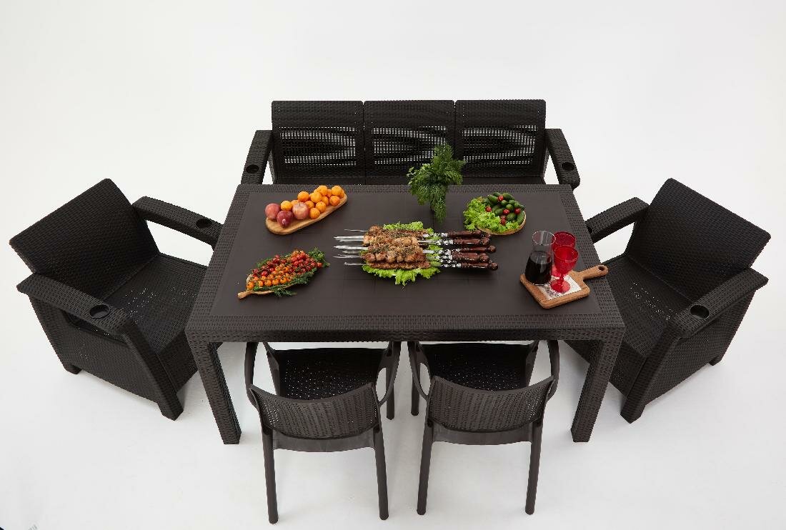 Комплект садовой мебели из ротанга Set 3+1+1+2 стула+обеденный стол 160х95 без подушек