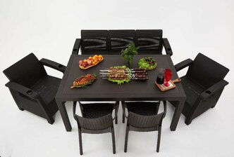Комплект садовой мебели из ротанга Set 3+1+1+2 стула+обеденный стол 160х95, без подушек