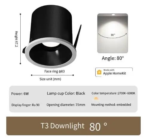 Aqara T3 Zigbee Умный светодиодный светильник 6 Вт, downlight 80degrees