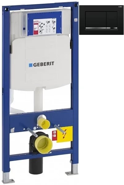Инсталляция для унитаза Geberit Duofix Sigma 30 111.300.00.5 + 111.815.00.1 + 115.883. KM.1 с кнопкой смыва черный глянец/хром/черный глянец