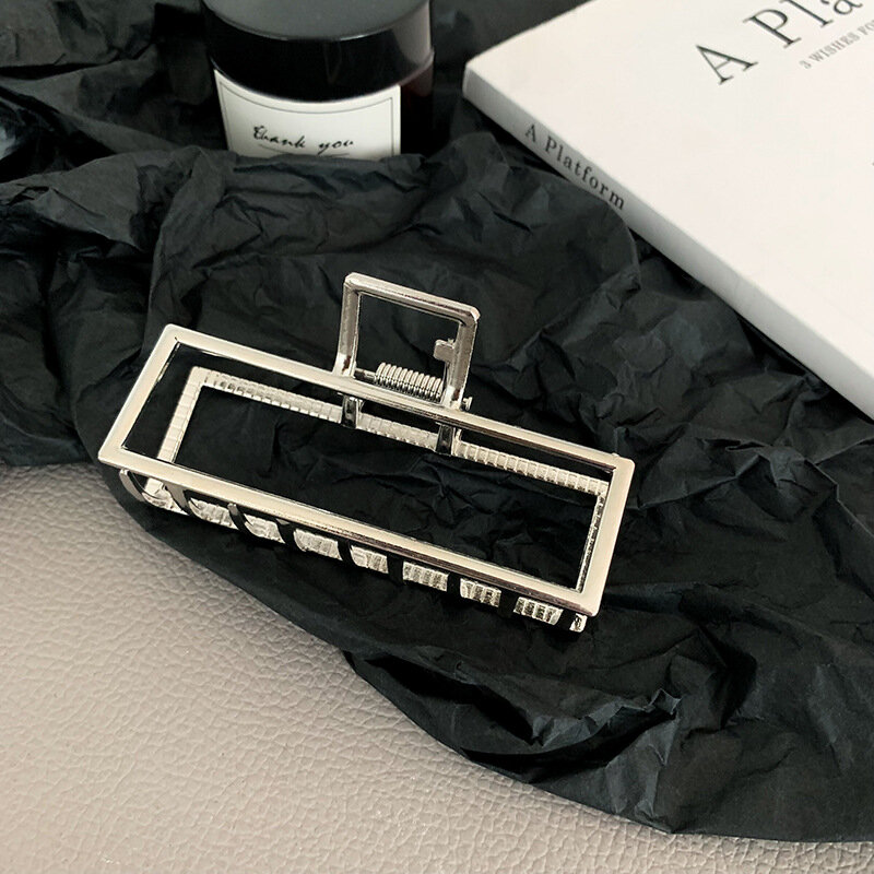 Заколка-краб для волос, прямоугольная, 9см, цвет серебристый — фото 1