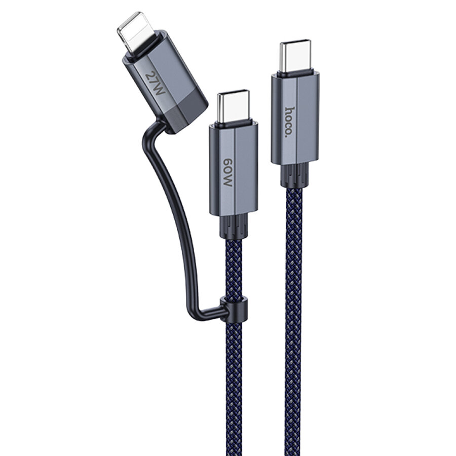 Кабель USB-C HOCO U134 Primero Type-C - Type-C + Lightning 3A 1.2 м темно-синий