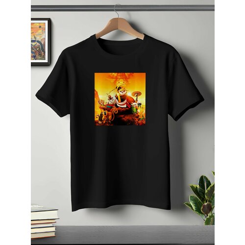 фото Футболка oneq унисекс 64-66 (5xl) размер с принтом кунг-фу панда, черная, размер 5xl, черный