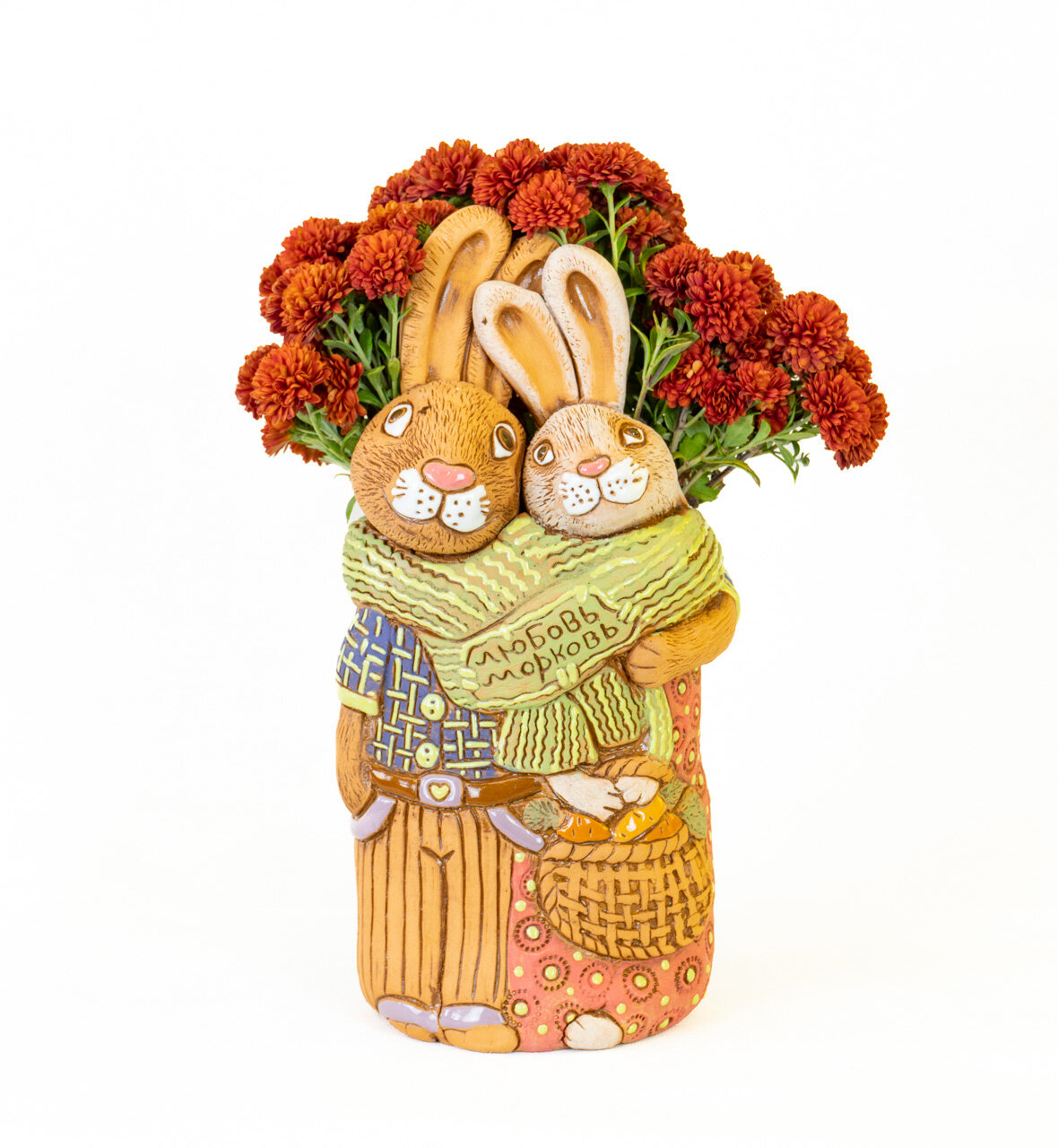Кролики любовь морковь кашпо зелёное