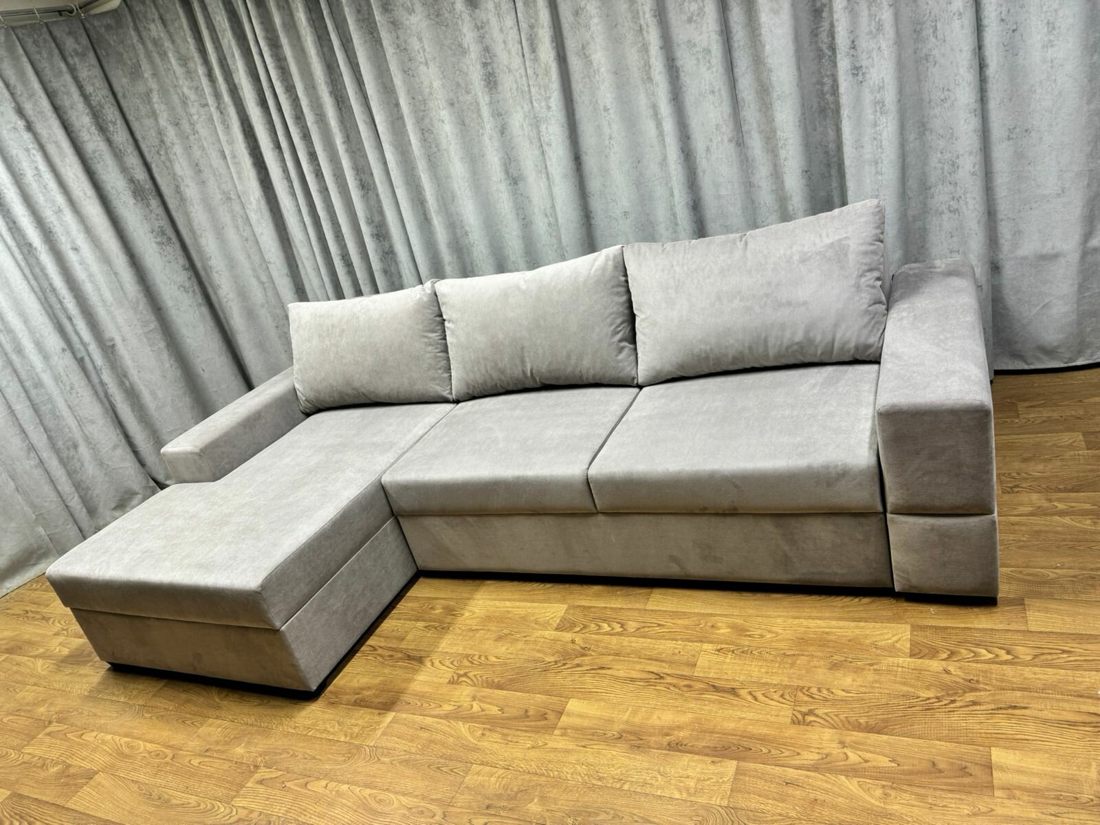 Диван угловой Каро, еврокнижка, антивандальный велюр, 2,9x1,55 м