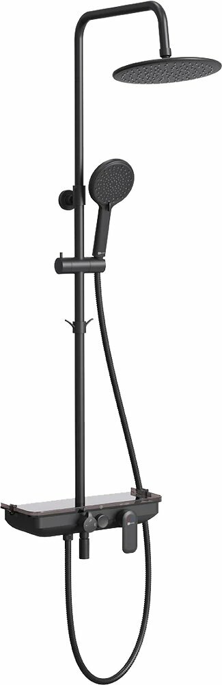 Душевая стойка Lemark Tropic LM7012BL с тропическим душем со смесителем с изливом черный латунная рычаг сбоку с лейкой матовая