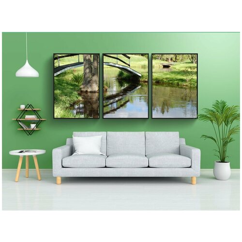 фото Набор модулных постеров для интерьера "сад, ручей, мост" 60x90 см. в тубусе, без рамки lotsprints