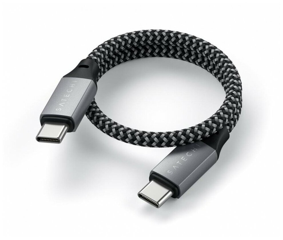 Кабель Satechi 100W USB-C to USB-C (0.25м) для зарядки и передачи данных, Серый, ST-TCC10M - фото №1
