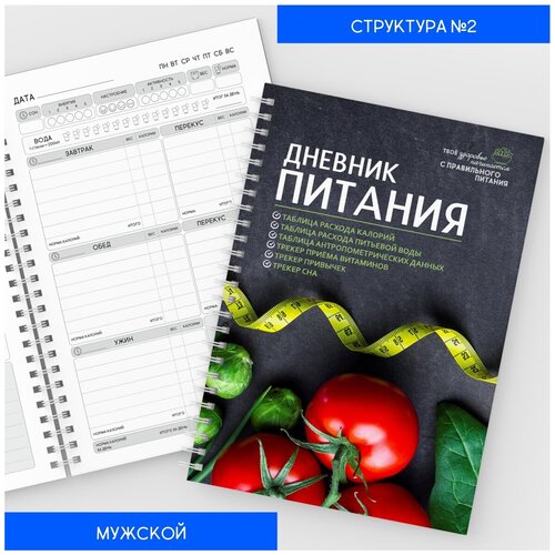Дневник-планер питания Мужской №2, на 4 месяца, 160 страниц, формат А5, авторский, арт. diary_food_man_2
