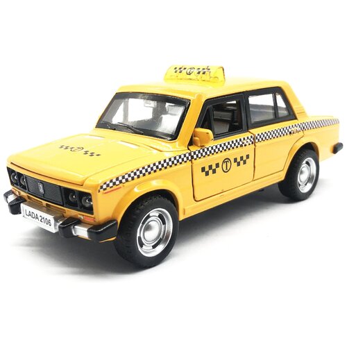 Металлическая машинка ВАЗ 2106 (Лада) Жигули такси желтая, , Коллекционная модель, Инерционная машинка