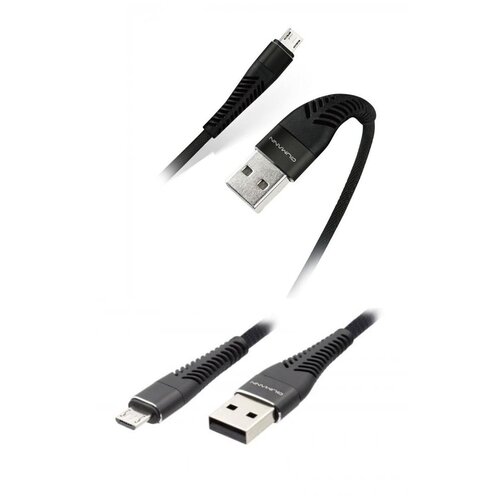 Кабель Qumann micro USB 1м 2.1А ткан. оплётка гибкий коннектор черный