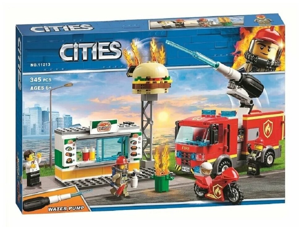 Конструктор Cities Пожар в бургер кафе 345 деталей