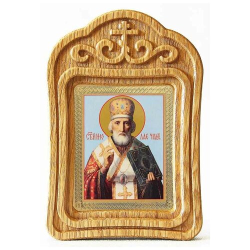 Святитель Николай Чудотворец, архиепископ Мирликийский (лик № 068), икона в резной деревянной рамке