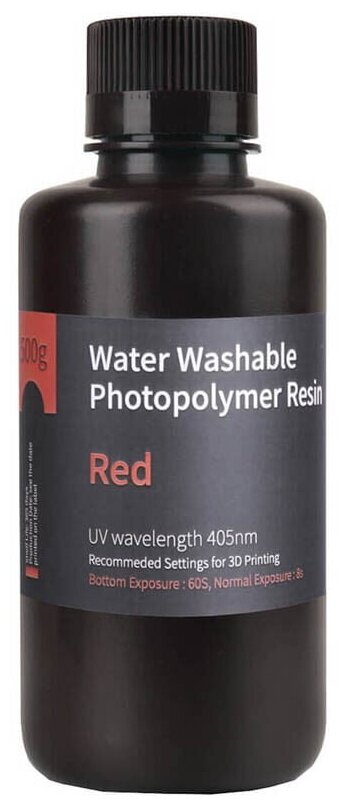 Фотополимерная смола Elegoo Water Washable Resin, красная 1 л.