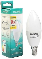 Лампа светодиодная Smartbuy, Е14, C37, 9.5 Вт, 3000 К, теплый белый свет./В упаковке шт: 1