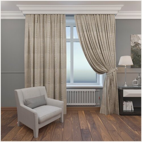 Изображение товара Штора тафта жаккард "Розы" высота 260, ширина 150, цвет экрю, на шторной ленте