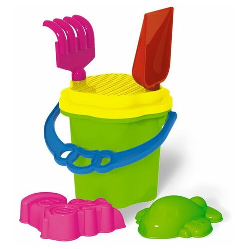 фото Набор № 105 ведро-цветок 0,7 л, сито, грабли 20см, совок 21 см, 2 формочки stellar