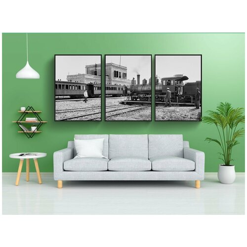 фото Набор модулных постеров для интерьера "паровоз, станция, железная дорога" 60x90 см. в тубусе, без рамки lotsprints
