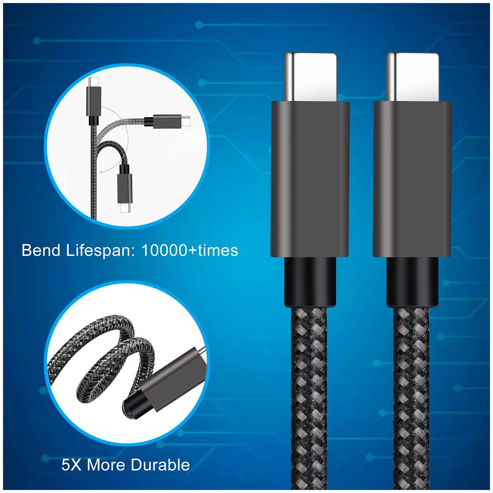 USB 2.0 дата-кабель ELfoC PD-100C Type-C to Type-C PD-3.0 QC-5.0 Power E-Mark chip 100W charging data cable (20V-5A, 100Вт max) 1.5 м