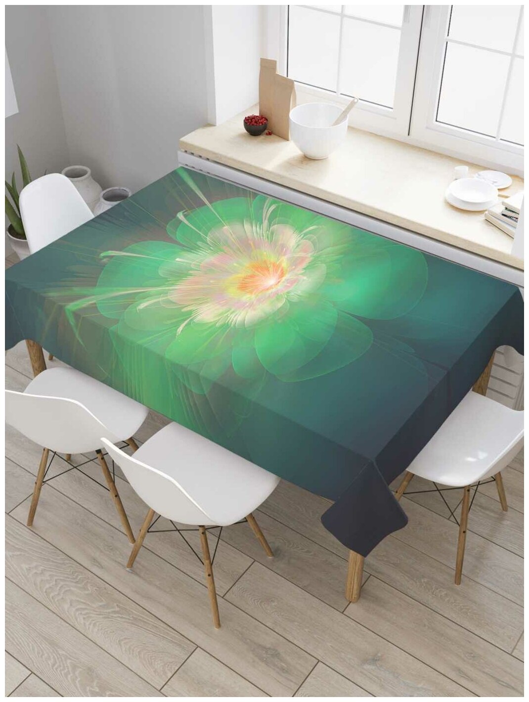 Скатерть прямоугольная JoyArty на кухонный стол "Цветочная структура" из оксфорда, 120x145 см