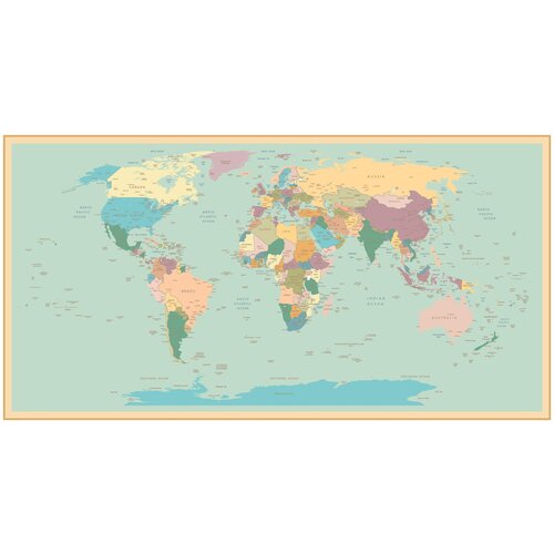 Фотообои Уютная стена Карта мира с высокой детализацией 520х270 см Виниловые Бесшовные (единым полотном)