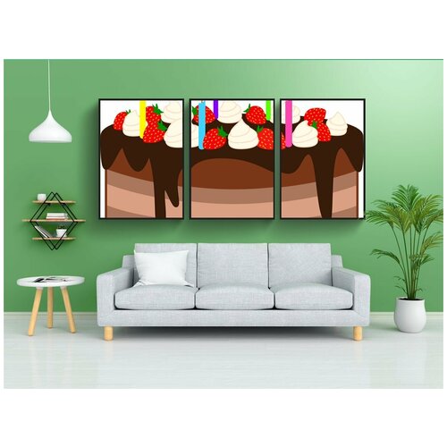 фото Набор модулных постеров для интерьера "торт, торт на день рождения, шоколадный торт" 60x90 см. в тубусе, без рамки lotsprints