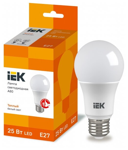 Лампа светодиод 25Вт груша А80 Е27 3000К 2500Лм матовая IEK (10/100)