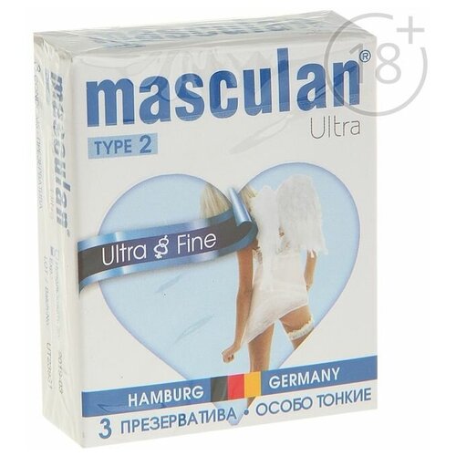 Презервативы Masculan 2 Ultra, особо тонкие, прозрачные с обильной смазкой, 3 шт презервативы утолщенные черного цвета black ultra safe masculan маскулан 3шт