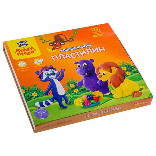 Пластилин Приключения Енота, 12 цветов, со стеком мульти пульти учим цвета рк 16368 12 6х8 7 см