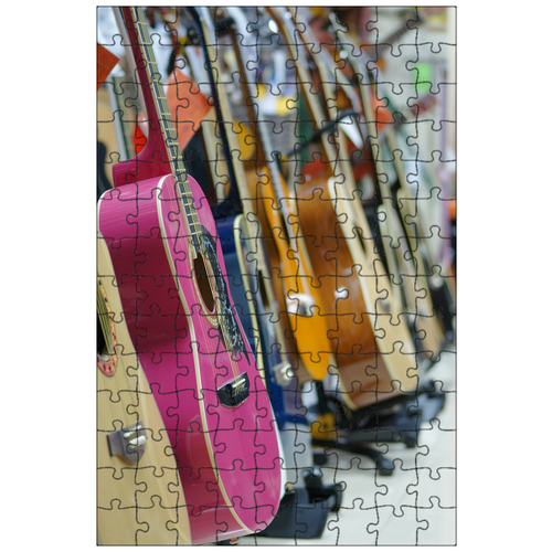 фото Магнитный пазл 27x18см."гитара, музыкальный инструмент, розовая гитара" на холодильник lotsprints