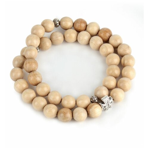 фото Четки браслет из дерева с крестом: граб белый. 40 зерен. 10 мм. псалом