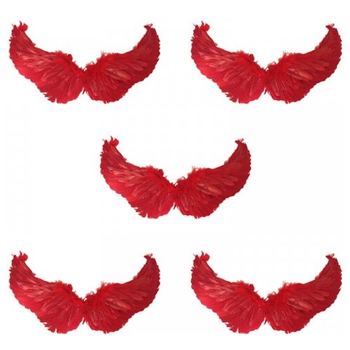 Крылья ангела красные перьевые карнавальные большие 60х35см, на Хэллоуин и Новый год (5 пар в наборе)