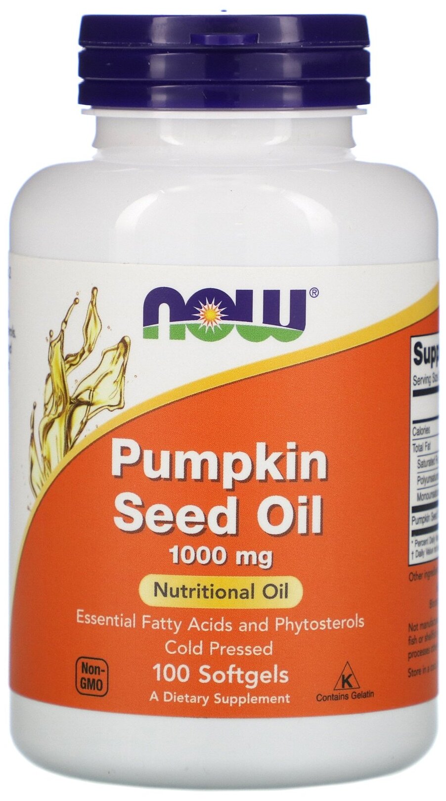 Капсулы NOW Pumpkin Seed Oil 1000 мг, 210 г, 1000 мг, 100 шт.