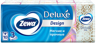 Платочки бумажные носовые Zewa Deluxe Design, 3 слоя, 10шт.Х 10