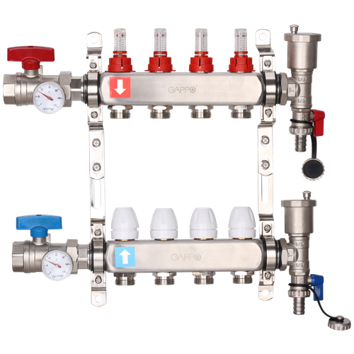 Коллектор регулируемый с расходомерами, из нерж. стали, 9-вых. x1x3/4 Gappo (G422.9)