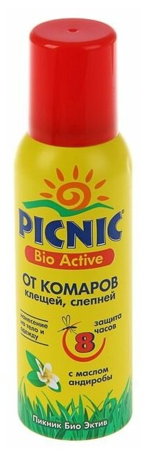 Picnic Аэрозоль репеллентный от комаров и клещей "Picnic Bio Active" с маслом андиробы 125 мл