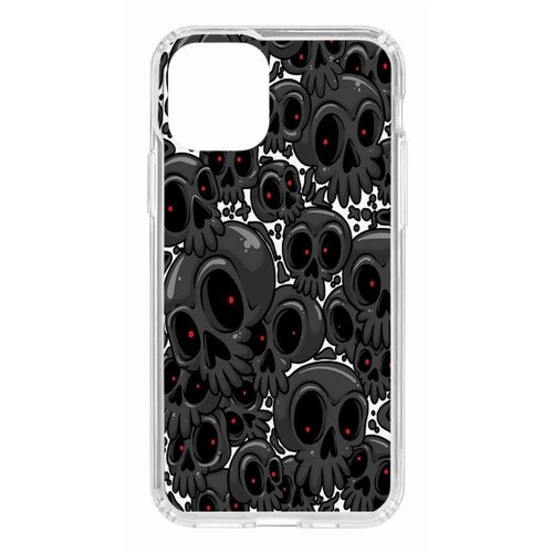 фото Чехол на apple iphone 11 pro kruche print skull gray/накладка/с рисунком/прозрачный/бампер/противоударный/ударопрочный/с защитой камеры кruче