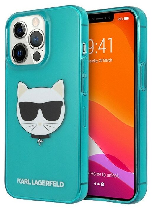 Чехол Karl Lagerfeld TPU FLUO Choupette Hard для iPhone 13 Pro, голубой